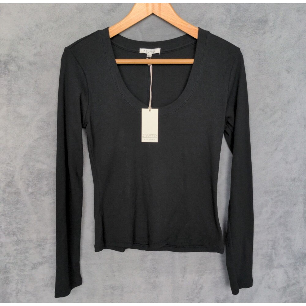 NWT Z Supply Sirena Rib Long Sleeve T Shirt Women's Small Black Micro Ribbed